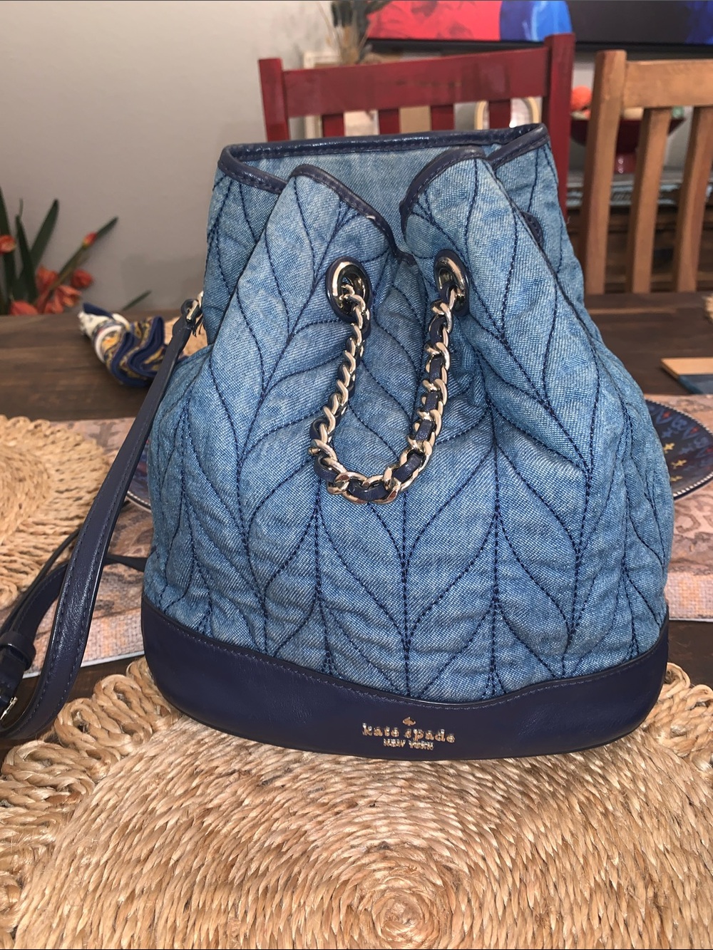 kate spade New York Quilted Denim Briar Lane Bucket Bag in Blue